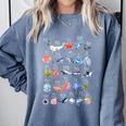Ocean Animals Alphabet Cute Sea Life ABC Marine Kids Teacher Comfort Colors Sweatshirt Blue Jean
