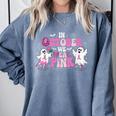 In October We Wear Pink Ballet Ghost Teacher Breast Cancer Comfort Colors Sweatshirt Blue Jean