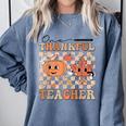 One Thankful Teacher Thanksgiving Groovy Fall Autumn Teacher Comfort Colors Sweatshirt Blue Jean One Thankful Teacher Thanksgiving Groovy Fall Autumn Teacher Comfort Colors Sweatshirt Blue Jean