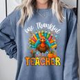 One Thankful Teacher Thanksgiving Turkey Cute Crayon Pencil Comfort Colors Sweatshirt Blue Jean