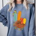 One Thankful Teacher Thanksgiving Turkey Peace Hand Sign Comfort Colors Sweatshirt Blue Jean One Thankful Teacher Thanksgiving Turkey Peace Hand Sign Comfort Colors Sweatshirt Blue Jean