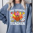 One Thankful Teacher Turkey Thanksgiving Teaching Comfort Colors Sweatshirt Blue Jean