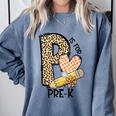 P Is For Pre K Teacher Leopard First Day Of School For Men Women Girls Kids Comfort Colors Sweatshirt Blue Jean