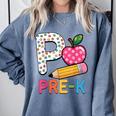 P Is For Pre K Teacher Student Pencil Apple Back To School Comfort Colors Sweatshirt Blue Jean