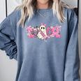Pink Ghost Teach Halloween Teacher In Spooky Season Comfort Colors Sweatshirt Blue Jean