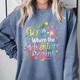 Pre-K Where The Adventure Begins Preschool Teachers Students Comfort Colors Sweatshirt Blue Jean Pre-K Where The Adventure Begins Preschool Teachers Students Comfort Colors Sweatshirt Blue Jean