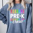 Pre-K Crew Teacher Team Squad Hello Back School Graduation Comfort Colors Sweatshirt Blue Jean