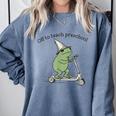 Pre K Grade Teacher Frog Back To School Preschool Comfort Colors Sweatshirt Blue Jean