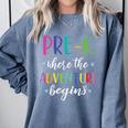 Pre-K Teacher Adventure Begins First Day Preschool Teachers Comfort Colors Sweatshirt Blue Jean Pre-K Teacher Adventure Begins First Day Preschool Teachers Comfort Colors Sweatshirt Blue Jean