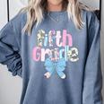 Preppy Fifth Grade Teacher Blue Floral Coquette Pencil Bow Comfort Colors Sweatshirt Blue Jean