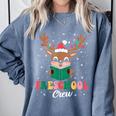 Preschool Crew Xmas Reindeer Teacher Student Christmas Comfort Colors Sweatshirt Blue Jean