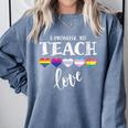 I Promise To Teach Love LGBT-Q Pride Proud Ally Teacher Comfort Colors Sweatshirt Blue Jean