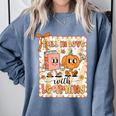 Pumpkin Teacher Preppy Fall In Love With Learning Autumn Comfort Colors Sweatshirt Blue Jean