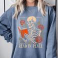 Read In Peace Skeleton Reading Book Halloween Teacher Comfort Colors Sweatshirt Blue Jean Read In Peace Skeleton Reading Book Halloween Teacher Comfort Colors Sweatshirt Blue Jean