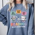 Reading Beats Everything Teacher Rock Paper Scissors Comfort Colors Sweatshirt Blue Jean