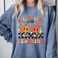 Retro Fall In Love With Learning Autumn Pumpkin Teacher Comfort Colors Sweatshirt Blue Jean Retro Fall In Love With Learning Autumn Pumpkin Teacher Comfort Colors Sweatshirt Blue Jean