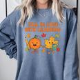 Retro Fall In Love With Learning Autumn Pumpkin Teacher Comfort Colors Sweatshirt Blue Jean