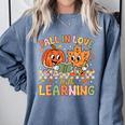 Retro Fall In Love With Learning Autumn Pumpkin Teacher Kids Comfort Colors Sweatshirt Blue Jean