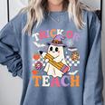 Retro Floral Ghost Trick Or Teach Groovy Teacher Halloween Comfort Colors Sweatshirt Blue Jean Retro Floral Ghost Trick Or Teach Groovy Teacher Halloween Comfort Colors Sweatshirt Blue Jean