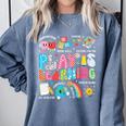 Retro Play Is Learning Kindergarten Teacher Team Women Comfort Colors Sweatshirt Blue Jean