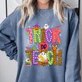 Retro Trick Or Teach Leopard Ghost Halloween Spooky Teacher Comfort Colors Sweatshirt Blue Jean