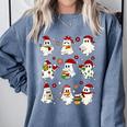 Santa Ghost Reading Books Christmas Library Teacher Comfort Colors Sweatshirt Blue Jean