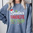 Santa's Favorite Pre-K Teacher Christmas Santa Hat Lights For Men Women Kids Comfort Colors Sweatshirt Blue Jean