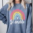 Sé Amable Spanish Bilingual Teacher Be Kind Boho Rainbow Comfort Colors Sweatshirt Blue Jean