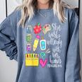 She Works Willingly With Her Hands Proverbs Daycare Teacher Men Women Comfort Colors Sweatshirt Blue Jean