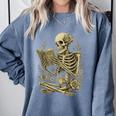 Skeleton Book Floral Skull Halloween Teacher Costume Comfort Colors Sweatshirt Blue Jean