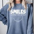 Smile Smiles Change The World Teacher T-Shirt Happy T-Shirt Comfort Colors Sweatshirt Blue Jean