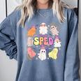 SPED Teacher Halloween Spooky Special Education Team Men Women Kids Comfort Colors Sweatshirt Blue Jean