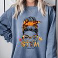 STEM Teacher Messy Bun Fall Vibes Autumn Thanksgiving Men Women Comfort Colors Sweatshirt Blue Jean