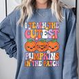 I Teach The Cutest Pumpkins Halloween Fall Teacher Women Comfort Colors Sweatshirt Blue Jean