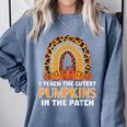 Teach Leopard Rainbow Cute Halloween Costume Teacher Women Comfort Colors Sweatshirt Blue Jean