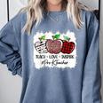 Teach Love Inspire Pre-k Teacher Apple Leopard Red Plain Comfort Colors Sweatshirt Blue Jean