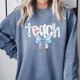 Teach Teacher Coquette Bow Pencil Back To School First Day Comfort Colors Sweatshirt Blue Jean Teach Teacher Coquette Bow Pencil Back To School First Day Comfort Colors Sweatshirt Blue Jean