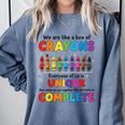 Teacher We Are Like a Box Of Crayons Back To School Comfort Colors Sweatshirt Blue Jean Teacher We Are Like a Box Of Crayons Back To School Comfort Colors Sweatshirt Blue Jean