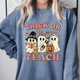 Teacher Halloween Trick Or Teach Cute Ghost Coffee Pumpkins Comfort Colors Sweatshirt Blue Jean Teacher Halloween Trick Or Teach Cute Ghost Coffee Pumpkins Comfort Colors Sweatshirt Blue Jean