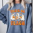 Teacher Halloween Trick Or Teach Retro Groovy Floral Ghost Comfort Colors Sweatshirt Blue Jean Teacher Halloween Trick Or Teach Retro Groovy Floral Ghost Comfort Colors Sweatshirt Blue Jean