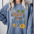 Teacher Inspire Love Comfort Colors Sweatshirt Blue Jean Teacher Inspire Love Comfort Colors Sweatshirt Blue Jean