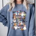 Teacher Library Ghost Reading Book Halloween Cat Comfort Colors Sweatshirt Blue Jean Teacher Library Ghost Reading Book Halloween Cat Comfort Colors Sweatshirt Blue Jean
