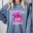 Teacher Shark Female Teacher Comfort Colors Sweatshirt Blue Jean