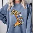 Teacher Shirt Giraffe Holding Books Bookworm Librarian Comfort Colors Sweatshirt Blue Jean