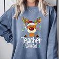 Teacher Squad Red Plaid Rudolph Reindeer Christmas Comfort Colors Sweatshirt Blue Jean