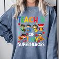 Teacher Of Tiny Superheroes Teach 100th Day Of School Men Women Girls Kids Comfort Colors Sweatshirt Blue Jean