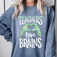 Teachers Love Brains Halloween Costume Trick Treat Zombie Comfort Colors Sweatshirt Blue Jean Teachers Love Brains Halloween Costume Trick Treat Zombie Comfort Colors Sweatshirt Blue Jean