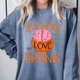 Teachers Love Brains Halloween T-Shirt For Men Women Comfort Colors Sweatshirt Blue Jean