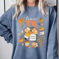 Team TK Crew Preppy Coquette Bow Pumpkin Fall TK Teacher Comfort Colors Sweatshirt Blue Jean