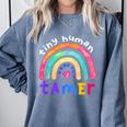 Tiny Human Tamer Watercolor Rainbow Daycare Teacher Comfort Colors Sweatshirt Blue Jean Tiny Human Tamer Watercolor Rainbow Daycare Teacher Comfort Colors Sweatshirt Blue Jean